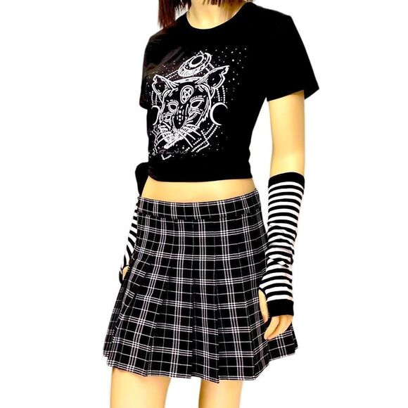 High Waist Black Plaid Pleated Mini Skirt - NEW - Picture 4 of 4